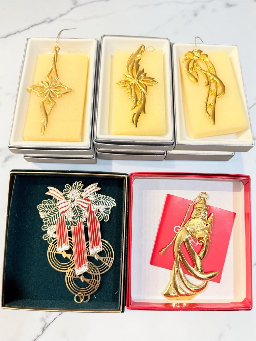 Wallace Silversmiths Reed & Barton Gold Plated Christmas Ornaments Lot of 5
